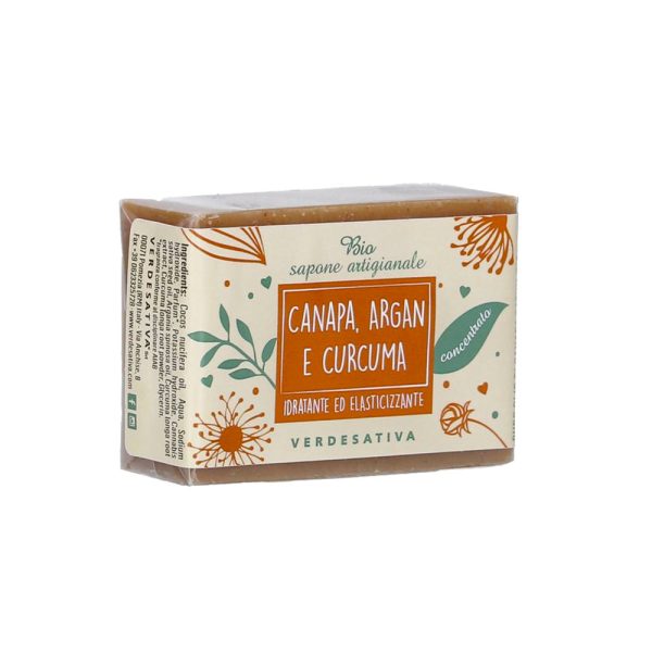 VERDESATIVA Bio Sapone Artigianale - Canapa, Argan e Curcuma Idratante ed Elasticizzante